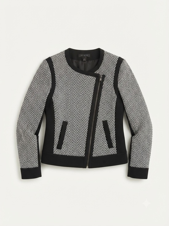 Ann Taylor Jackets & Blazers - Ann Taylor Jacket Womens Size 6 Black White Herringbone Moto Blazer Coat Career